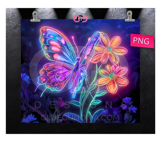Neon Butterfly 3- Digital tumbler wrap for 20 oz skinny straight tumbler