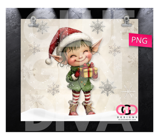 Happy Elf Snowflakes - Digital tumbler wrap for 20 oz skinny straight tumbler