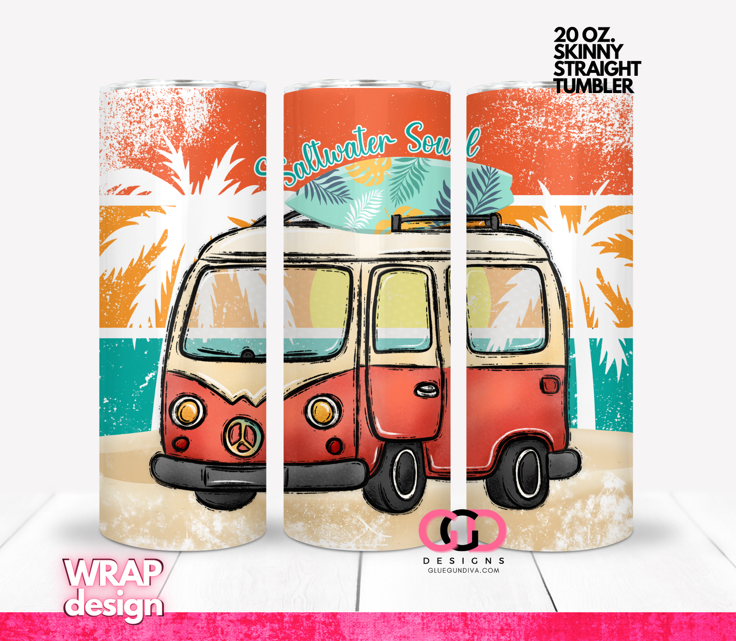 Saltwater Soul - Digital tumbler wrap for 20 oz skinny straight tumbler