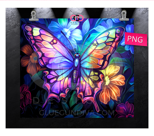 Neon Butterfly 1- Digital tumbler wrap for 20 oz skinny straight tumbler