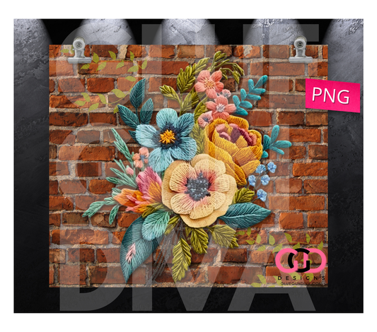 Embroidered On Brick - Digital tumbler wrap for 20 oz skinny straight tumbler
