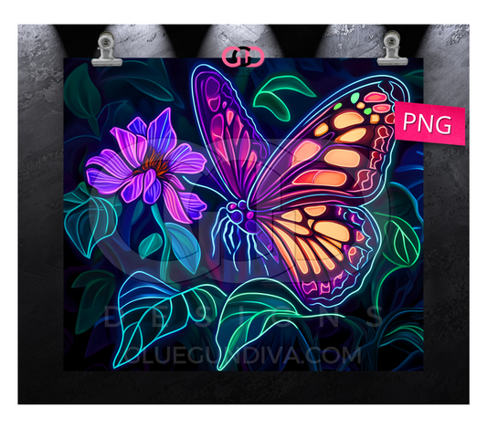 Neon Butterfly 2- Digital tumbler wrap for 20 oz skinny straight tumbler