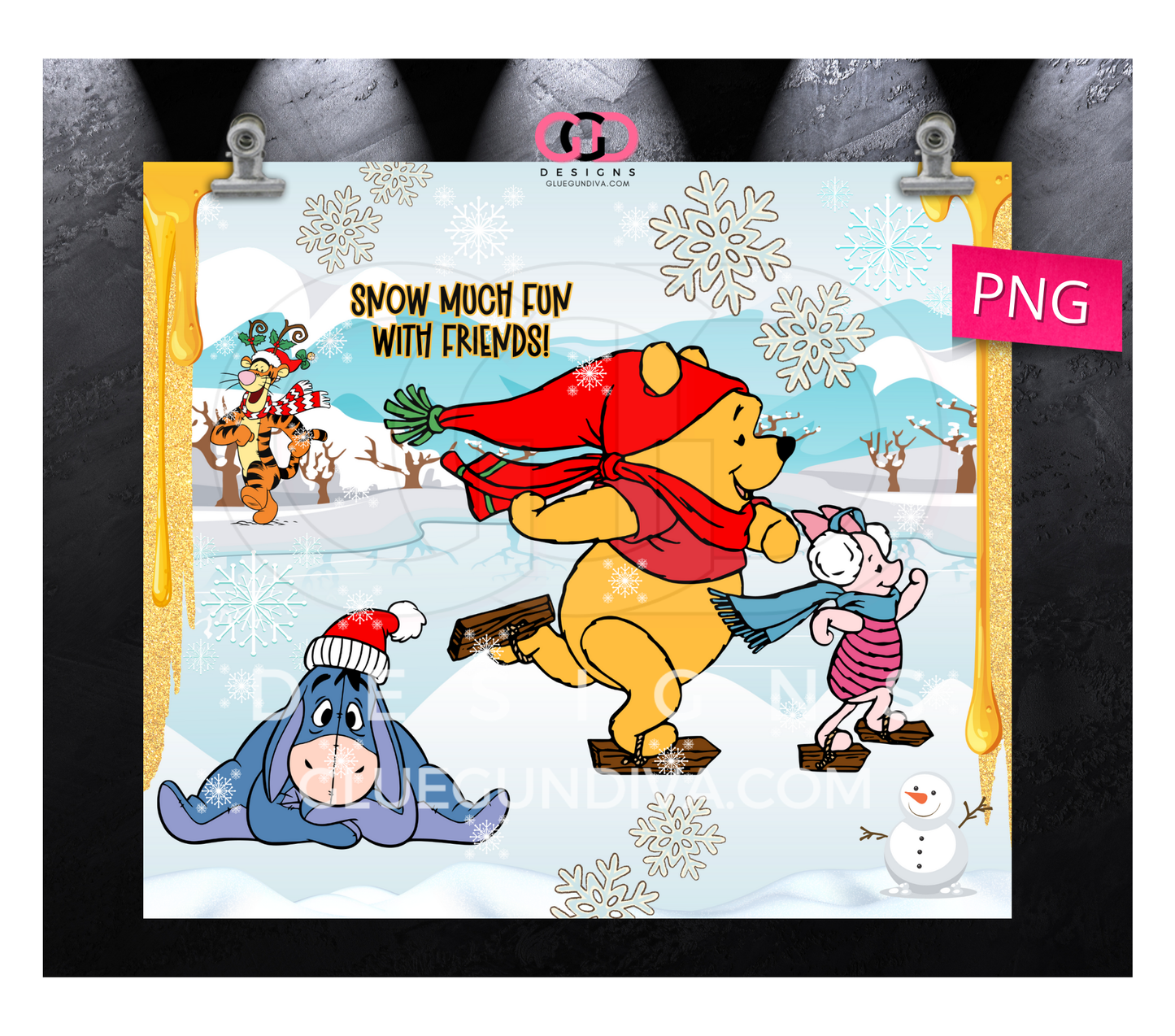 Snow Much Fun With Friends - Digital tumbler wrap for 20 oz skinny straight tumbler