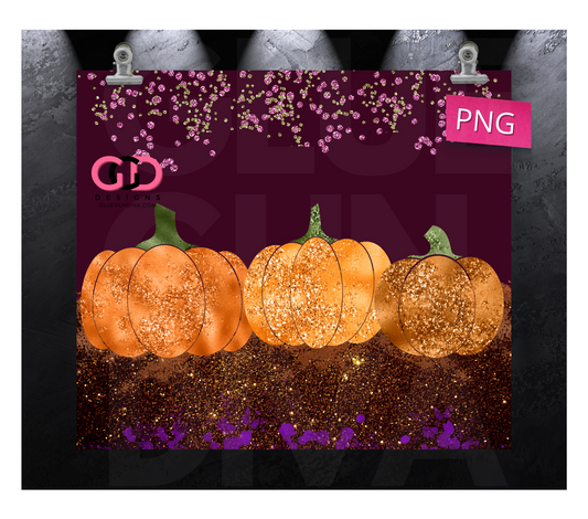 Glitter Pumpkin Trio- Digital tumbler wrap for 20 oz skinny straight tumbler