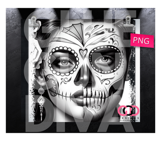 Dia de los Muertos Couple - Digital tumbler wrap for 20 oz skinny straight tumbler