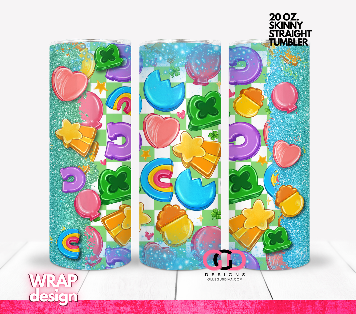 Lucky and Delicious - Digital tumbler wrap for 20 oz skinny straight tumbler