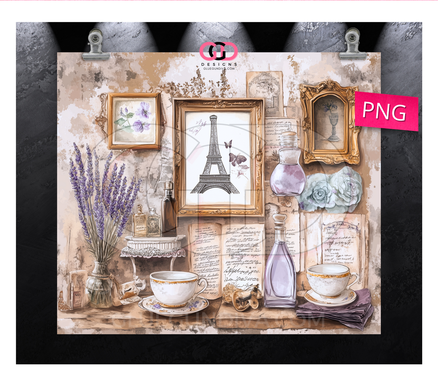 Vintage Parisian Collage 3 images - Digital tumbler wrap for 20 oz skinny straight tumbler