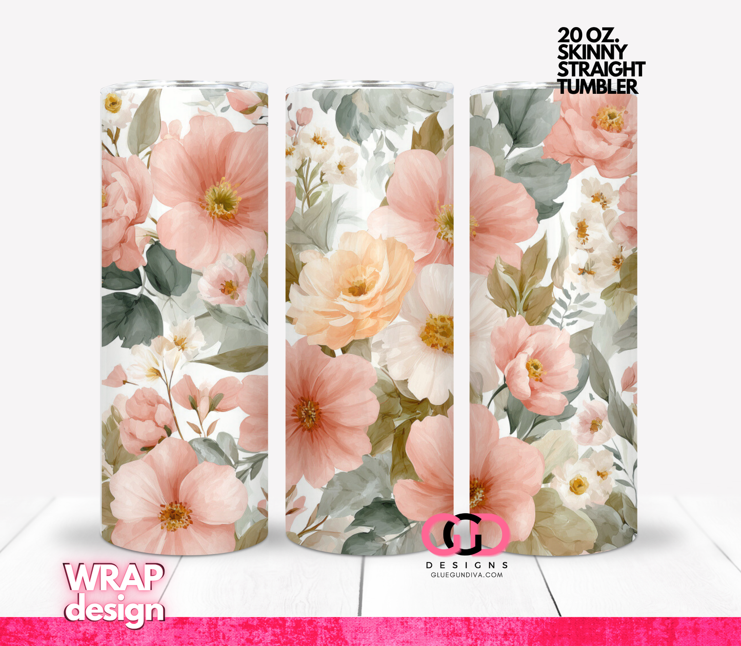 Pretty Soft Boho Flowers - Digital tumbler wrap for 20 oz skinny straight tumbler