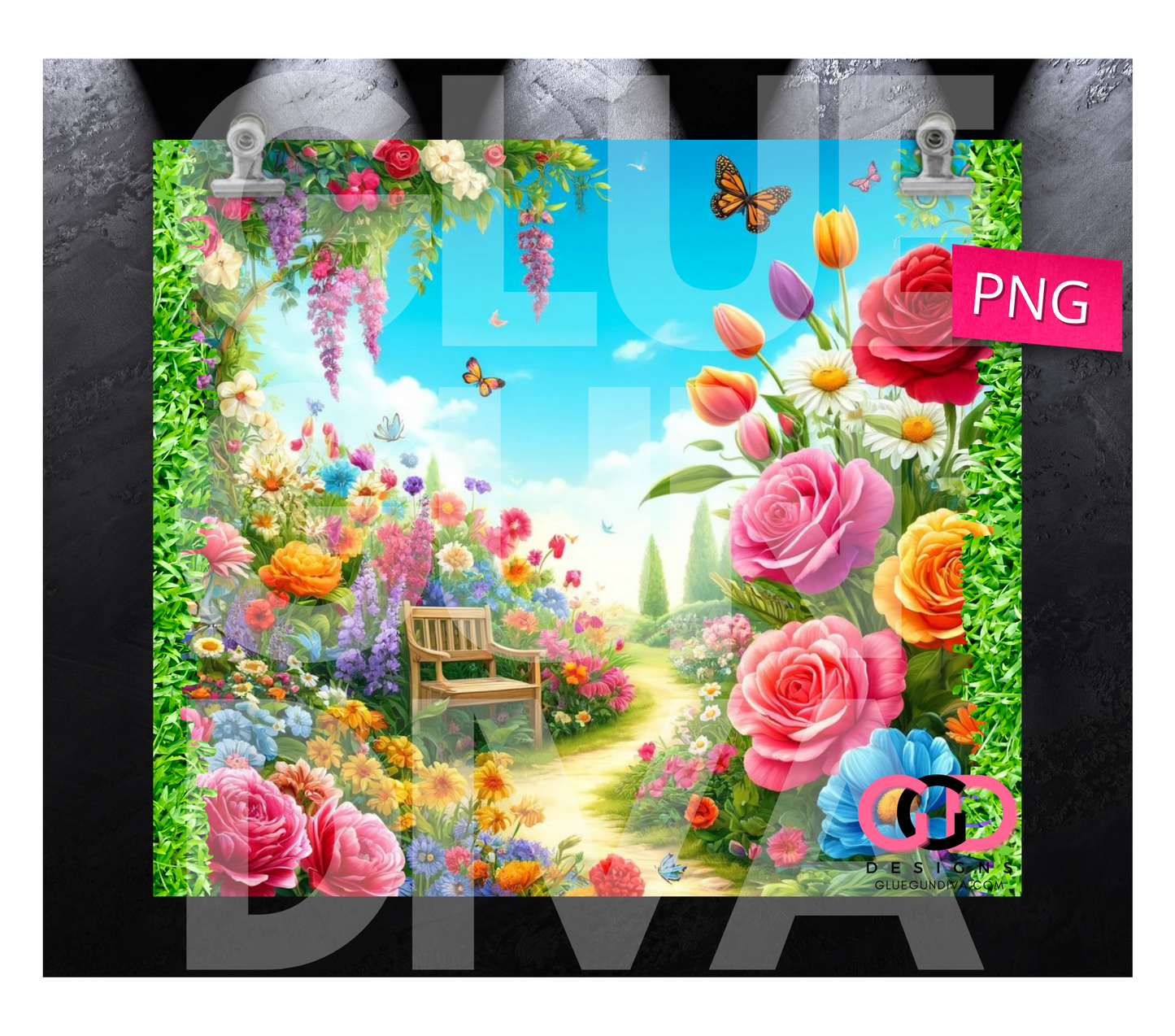 Beautiful Garden with free wind spinner - Digital tumbler wrap for 20 oz skinny straight tumbler