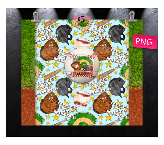 Take me out to the Ballgame Baseball - Digital tumbler wrap for 20 oz skinny straight tumbler