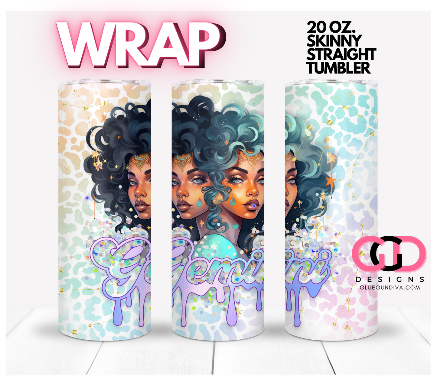 Gemini Beauties 2 - Digital tumbler wrap for 20 oz skinny straight tumbler