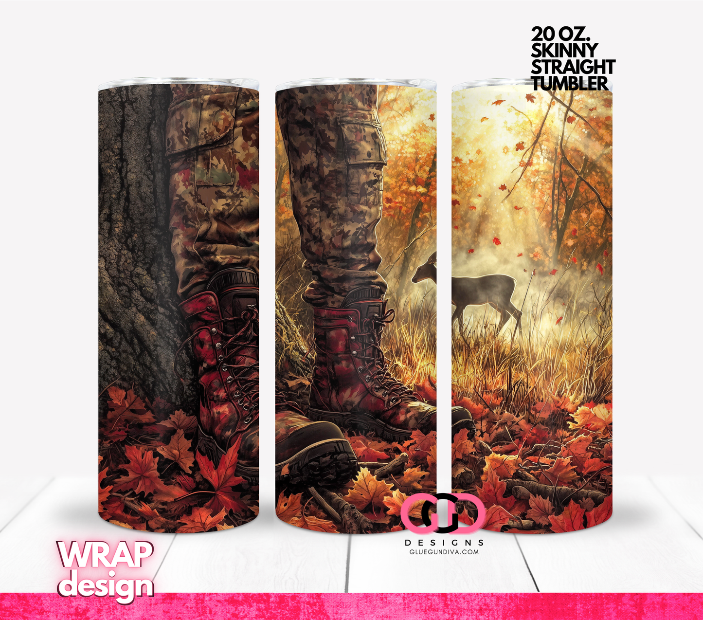 Hunting Fall - Digital tumbler wrap for 20 oz skinny straight tumbler