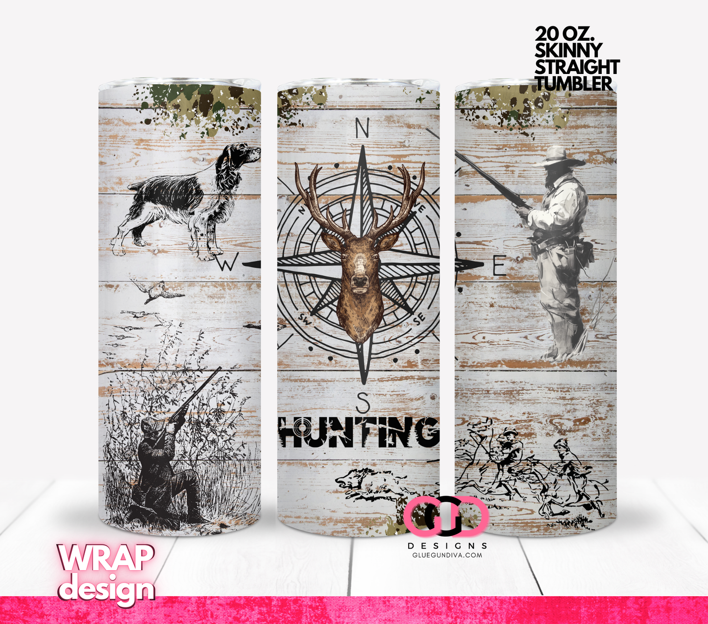 Hunting Collage - Digital tumbler wrap for 20 oz skinny straight tumbler