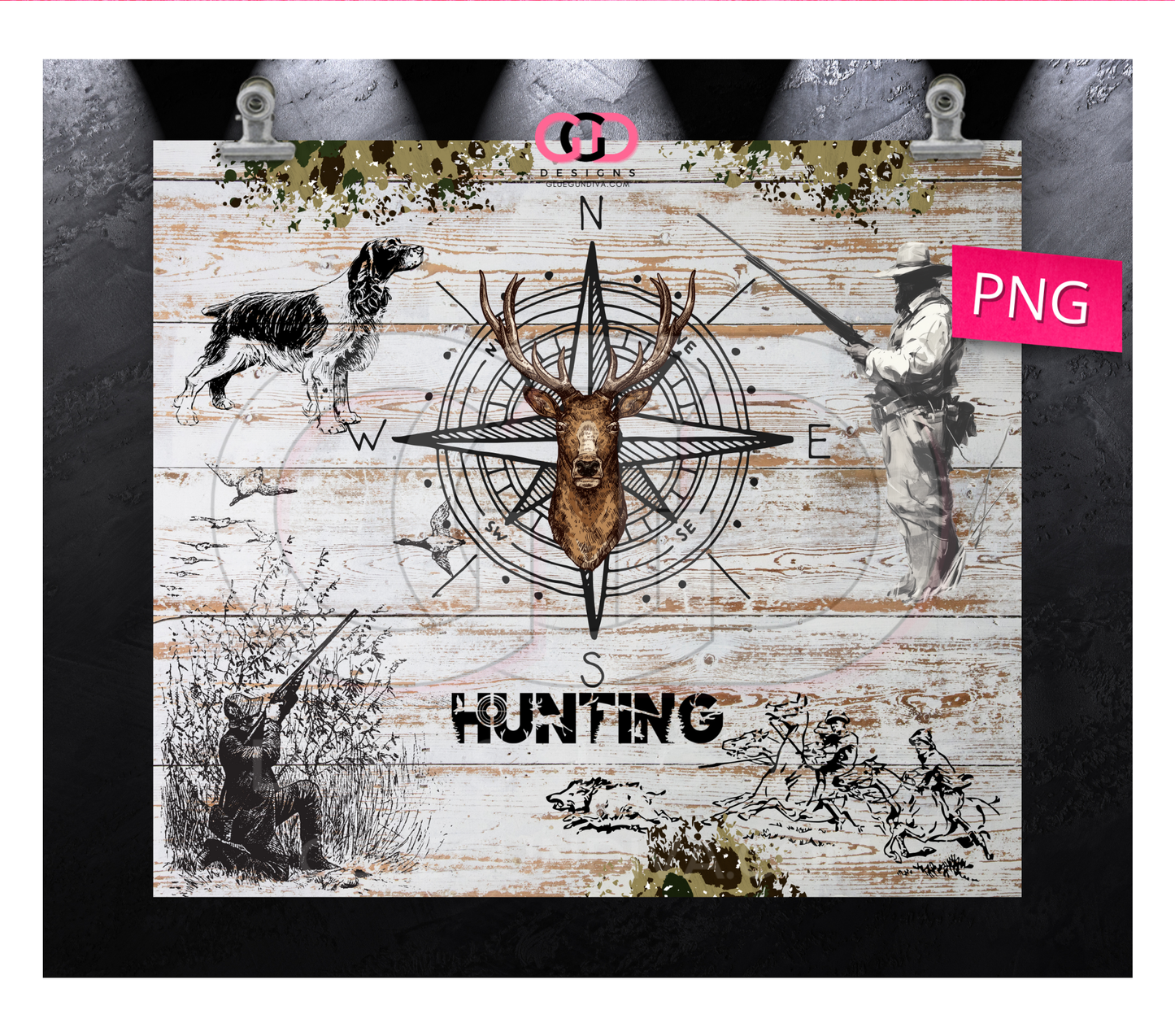 Hunting Collage - Digital tumbler wrap for 20 oz skinny straight tumbler