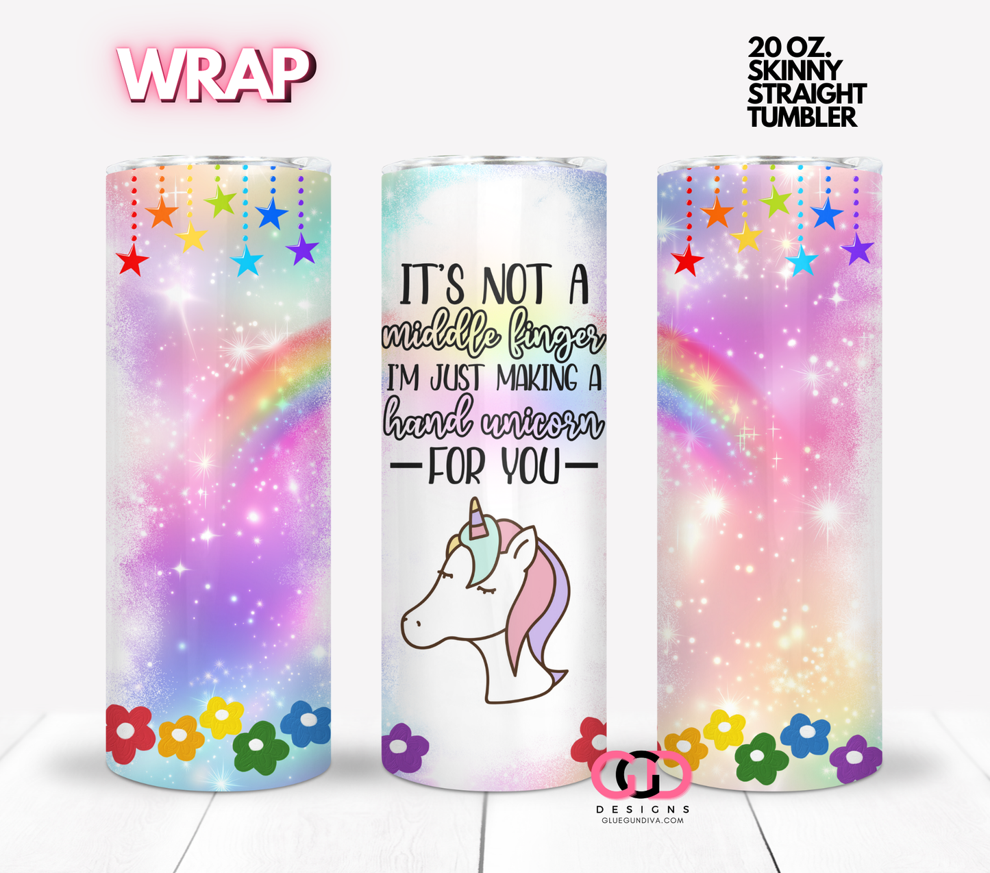 Hand Unicorn- Digital tumbler wrap for 20 oz skinny straight tumbler