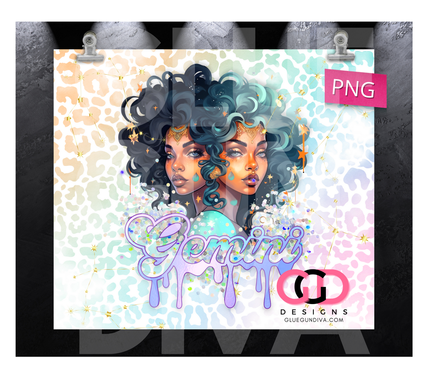Gemini Beauties 2 - Digital tumbler wrap for 20 oz skinny straight tumbler