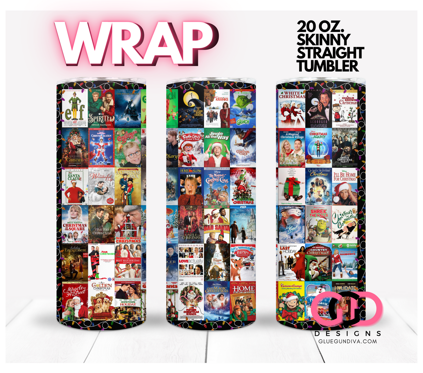 Favorite Holiday Films- Digital tumbler wrap for 20 oz skinny straight tumbler