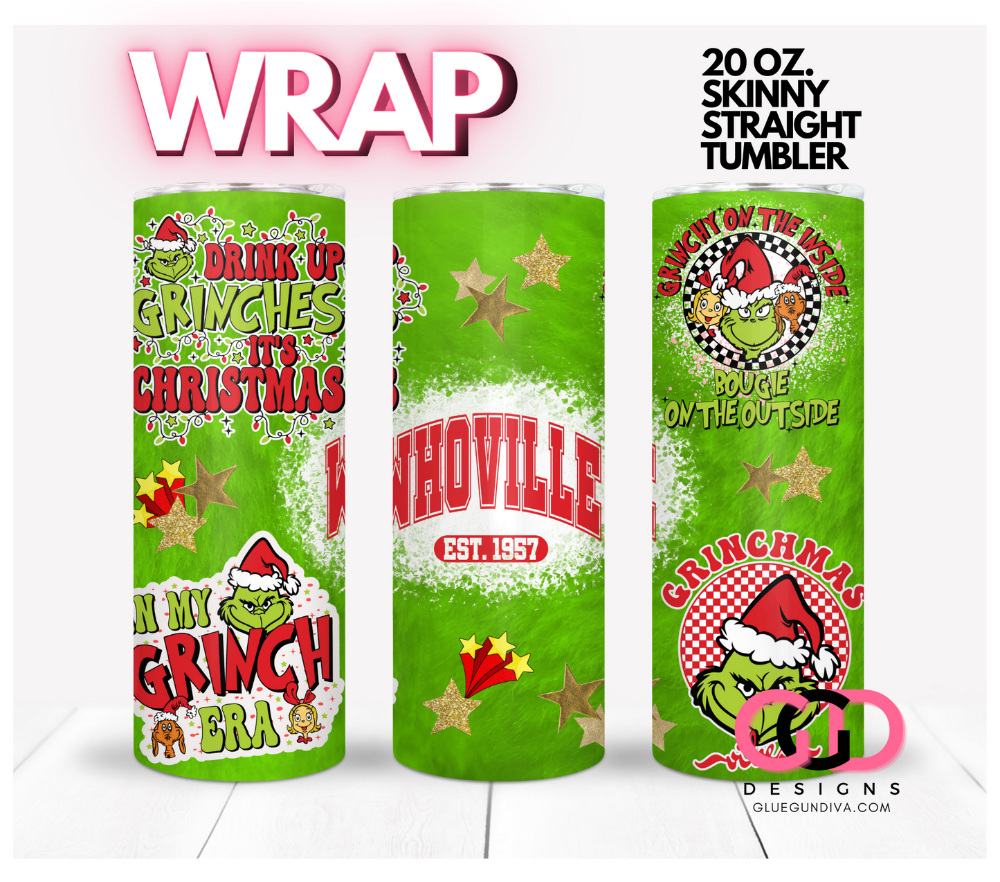 Green Monster Collage- Digital tumbler wrap for 20 oz skinny straight tumbler