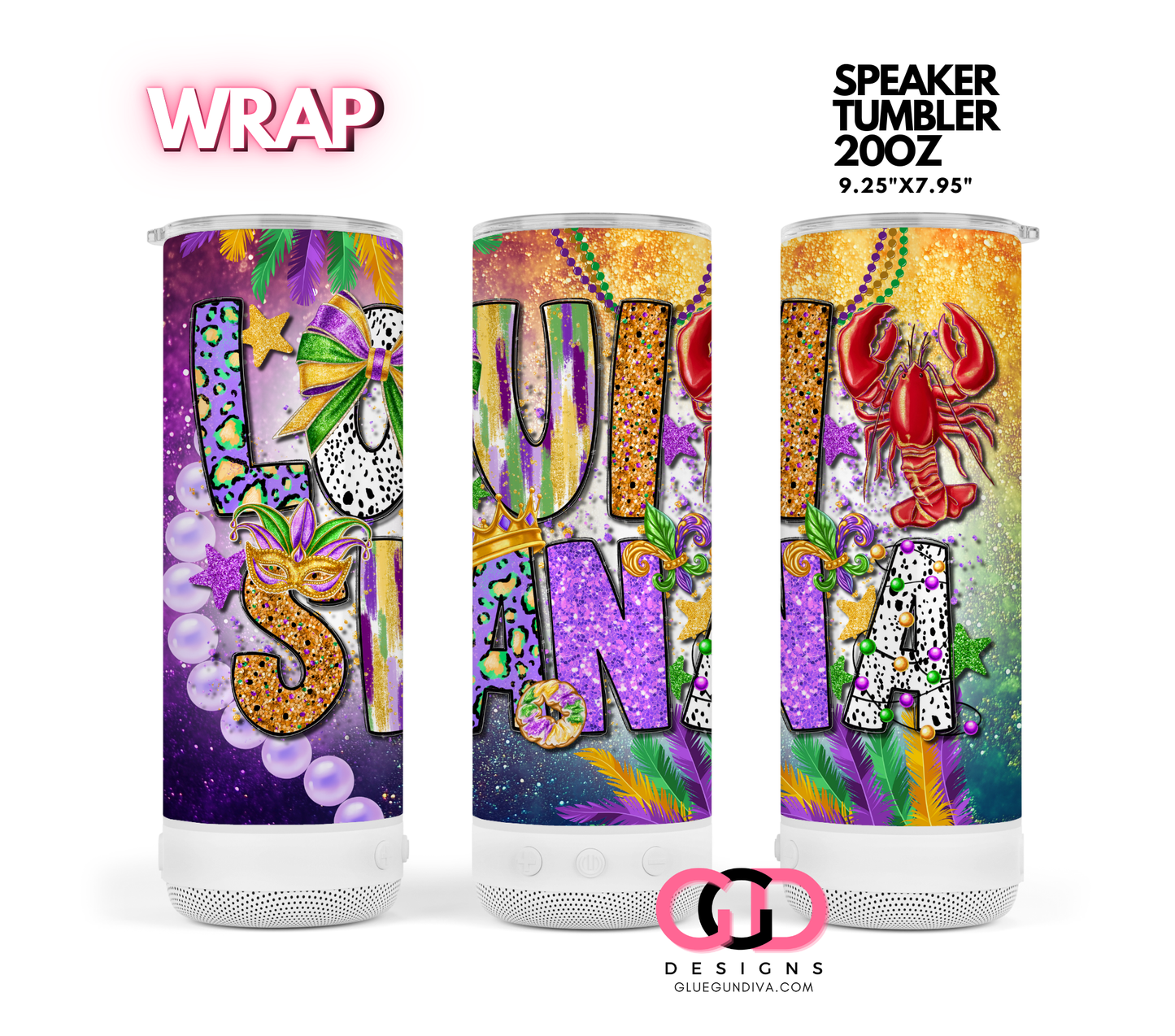 Louisiana Mardi Gras- Digital tumbler wrap for Speaker 20 oz tumbler