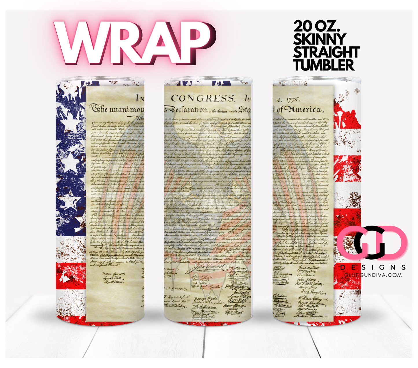 US Declaration of Independence- Digital tumbler wrap for 20 oz skinny straight tumbler
