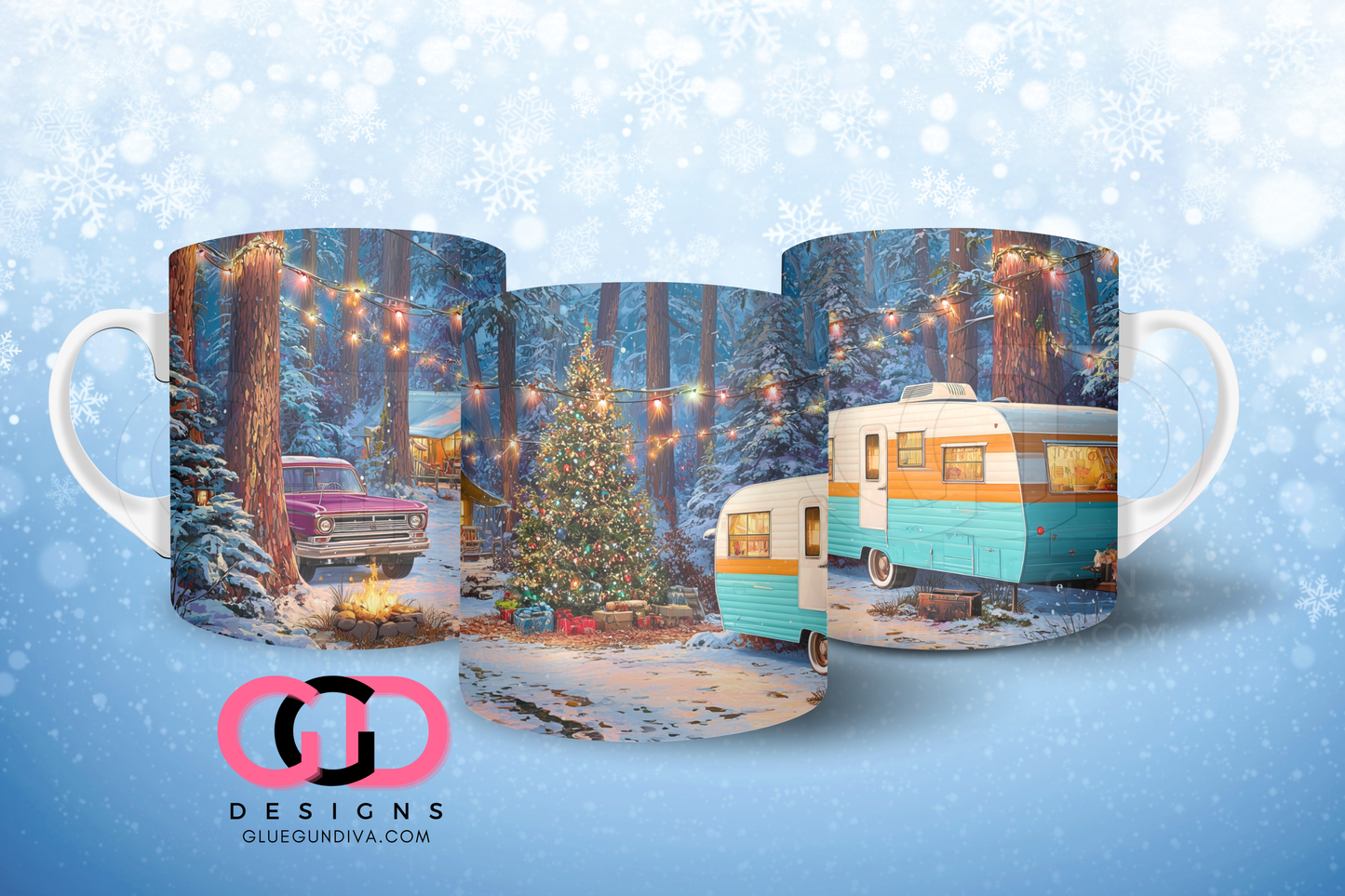 Christmas in the Woods - Digital mug wrap for 11 and 15 oz