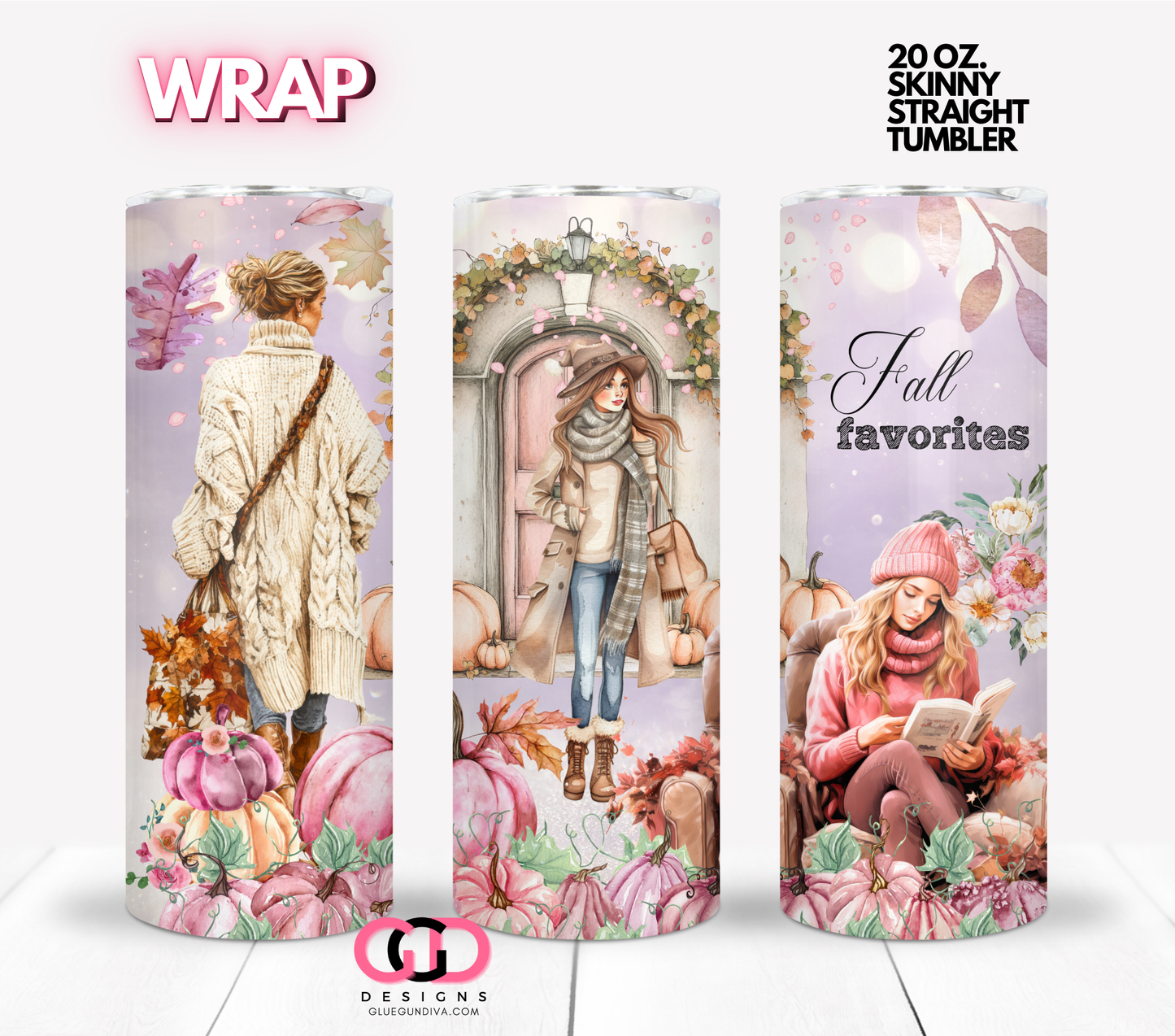 Fall Favorites 2 - Digital tumbler wrap for 20 oz skinny straight tumbler
