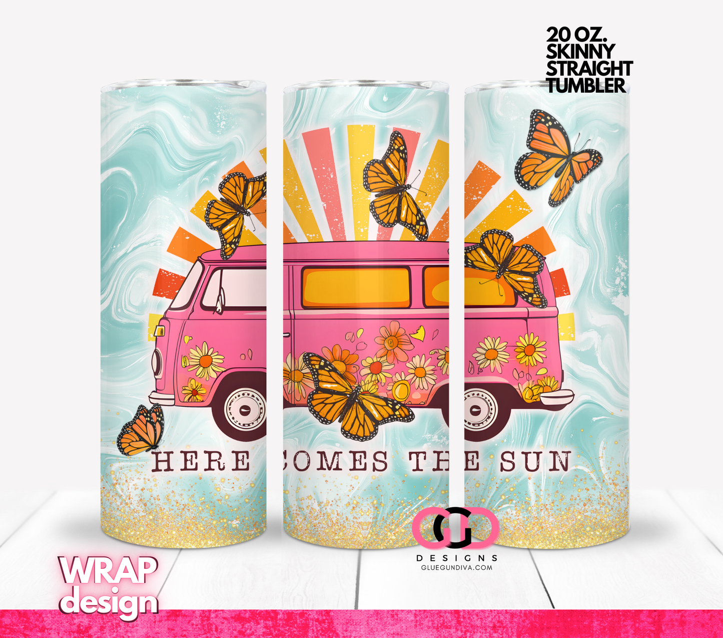 Here comes the Sun Van - Digital tumbler wrap for 20 oz skinny straight tumbler