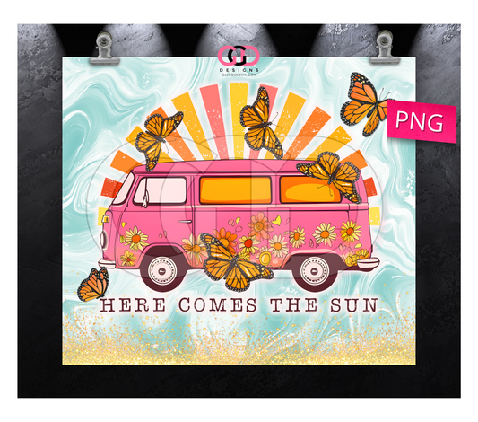 Here comes the Sun Van - Digital tumbler wrap for 20 oz skinny straight tumbler