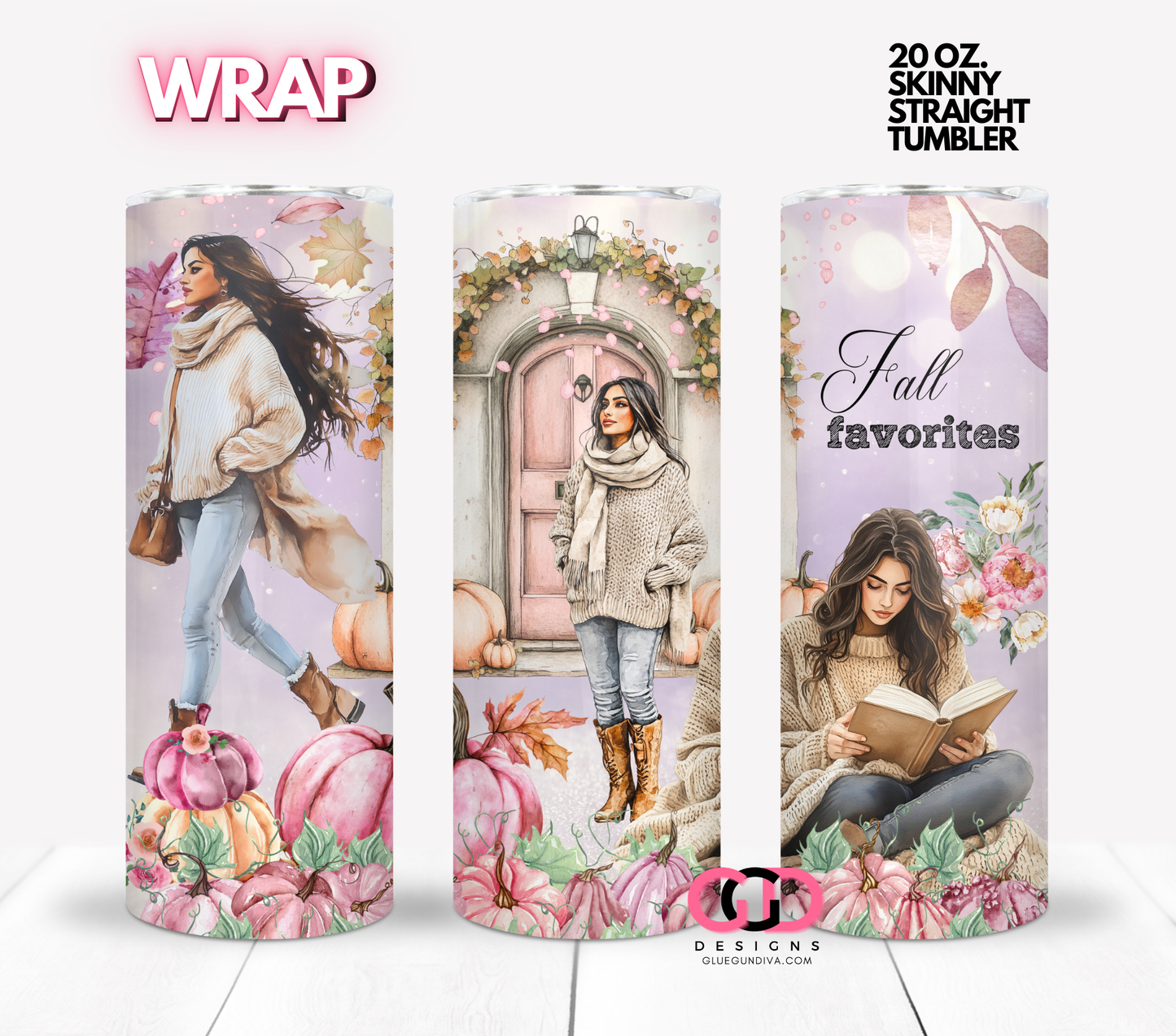 Fall Favorites 4 - Digital tumbler wrap for 20 oz skinny straight tumbler