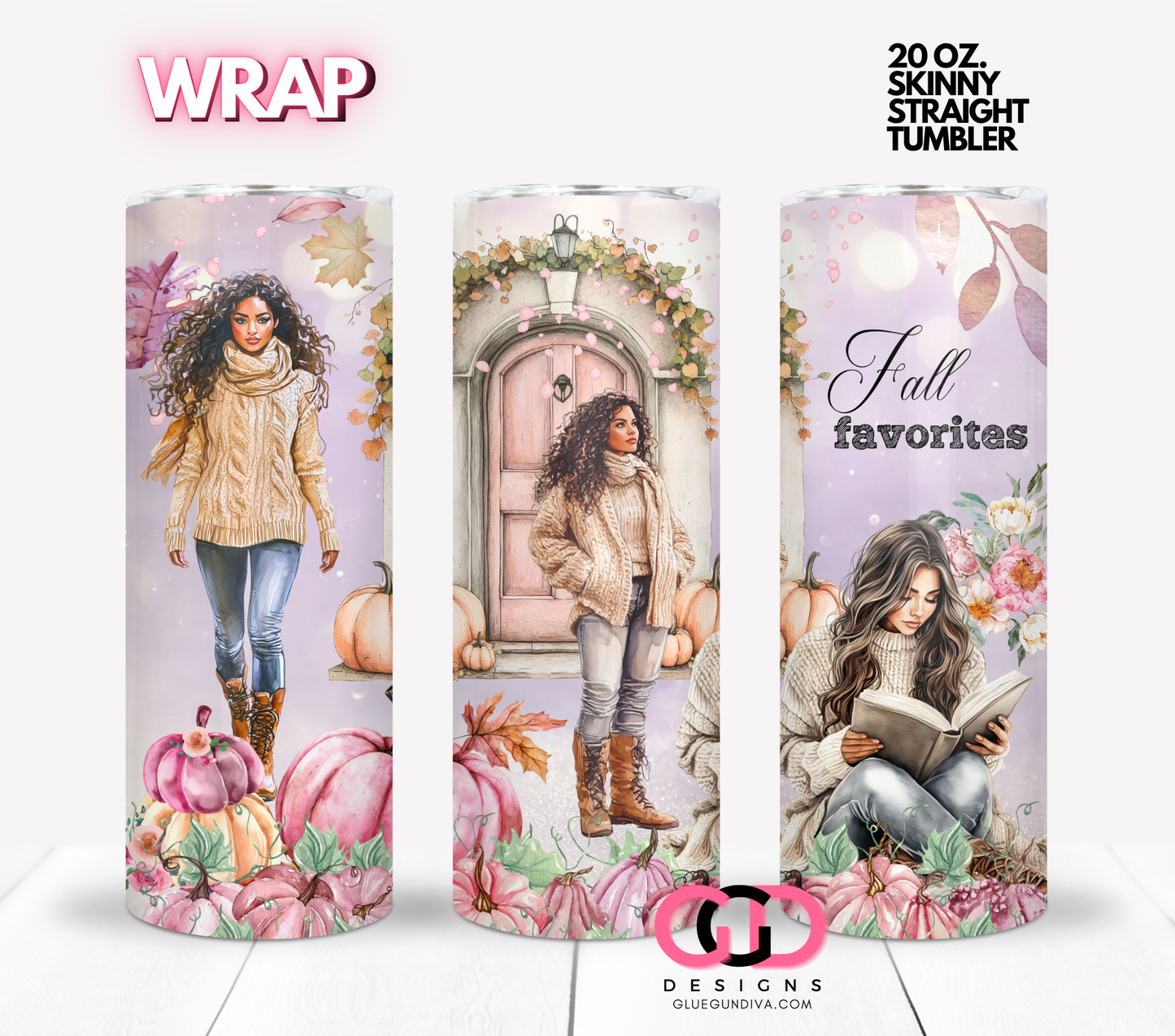 Fall Favorites 6 - Digital tumbler wrap for 20 oz skinny straight tumbler