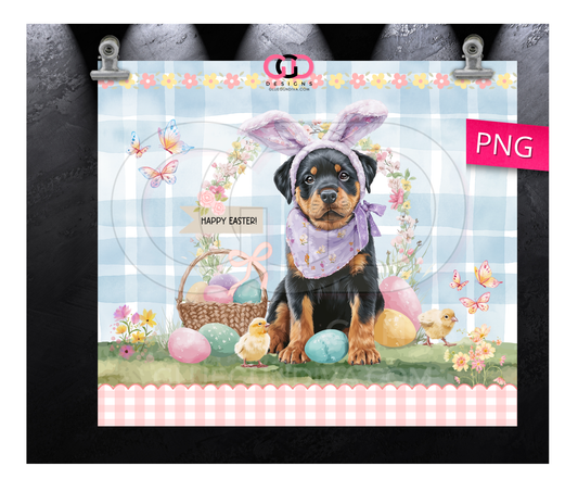 Rottweiler Easter Puppy - Digital tumbler wrap for 20 oz skinny straight tumbler