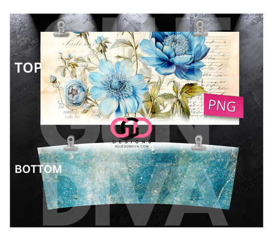 Vintage Blue Flowers - Digital tumbler wrap for 40 oz tumbler