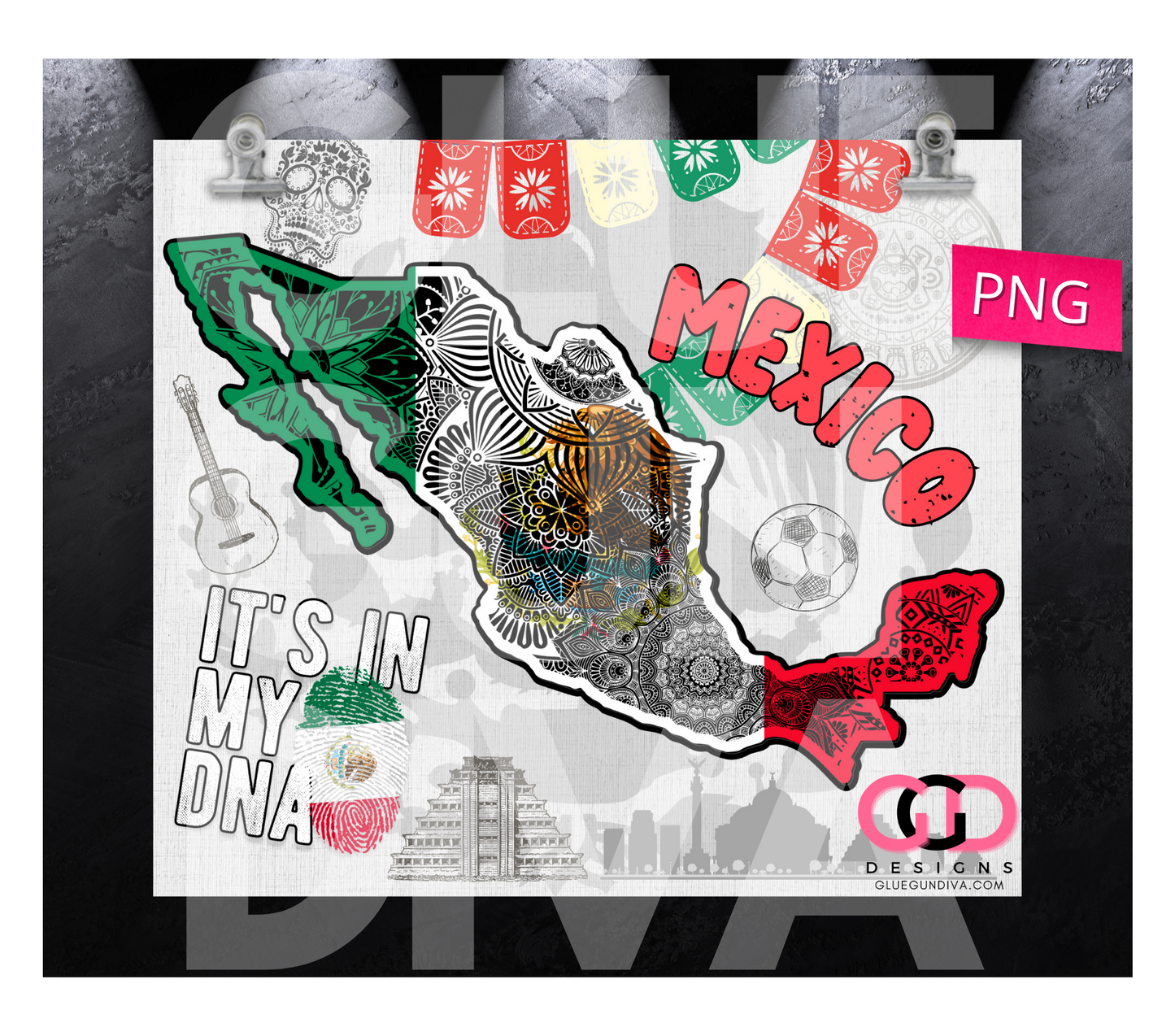 Mexico in my DNA - Digital tumbler wrap for 20 oz skinny straight tumbler (Copy)