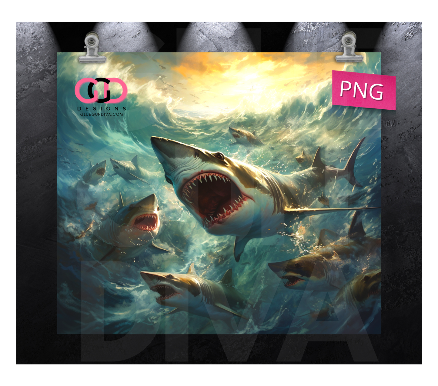 Shark Swim- Digital tumbler wrap for 20 oz skinny straight tumbler