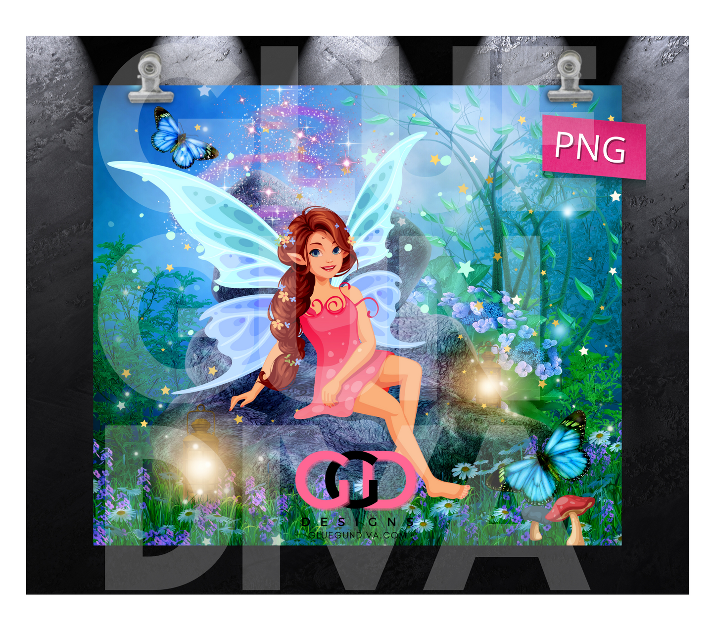 Fairy on a Rock- Digital tumbler wrap for 20 oz skinny straight tumbler
