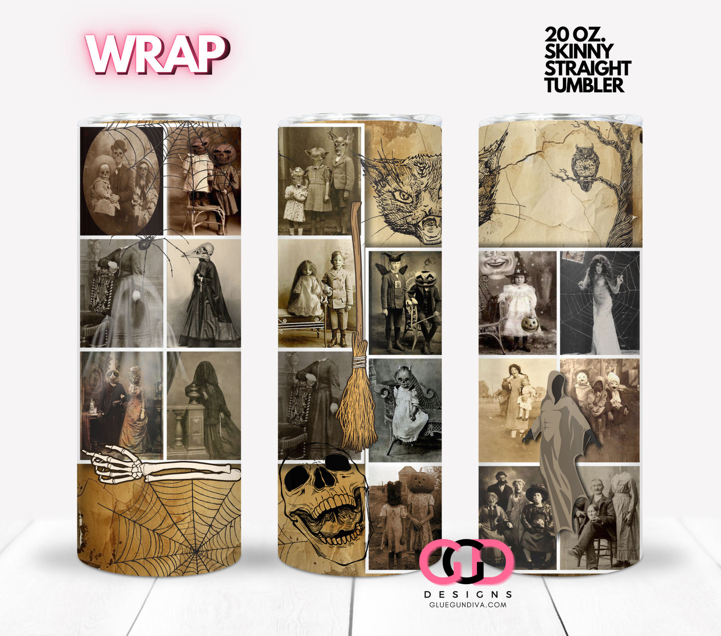 Vintage Halloween Photos- Digital tumbler wrap for 20 oz skinny straight tumbler