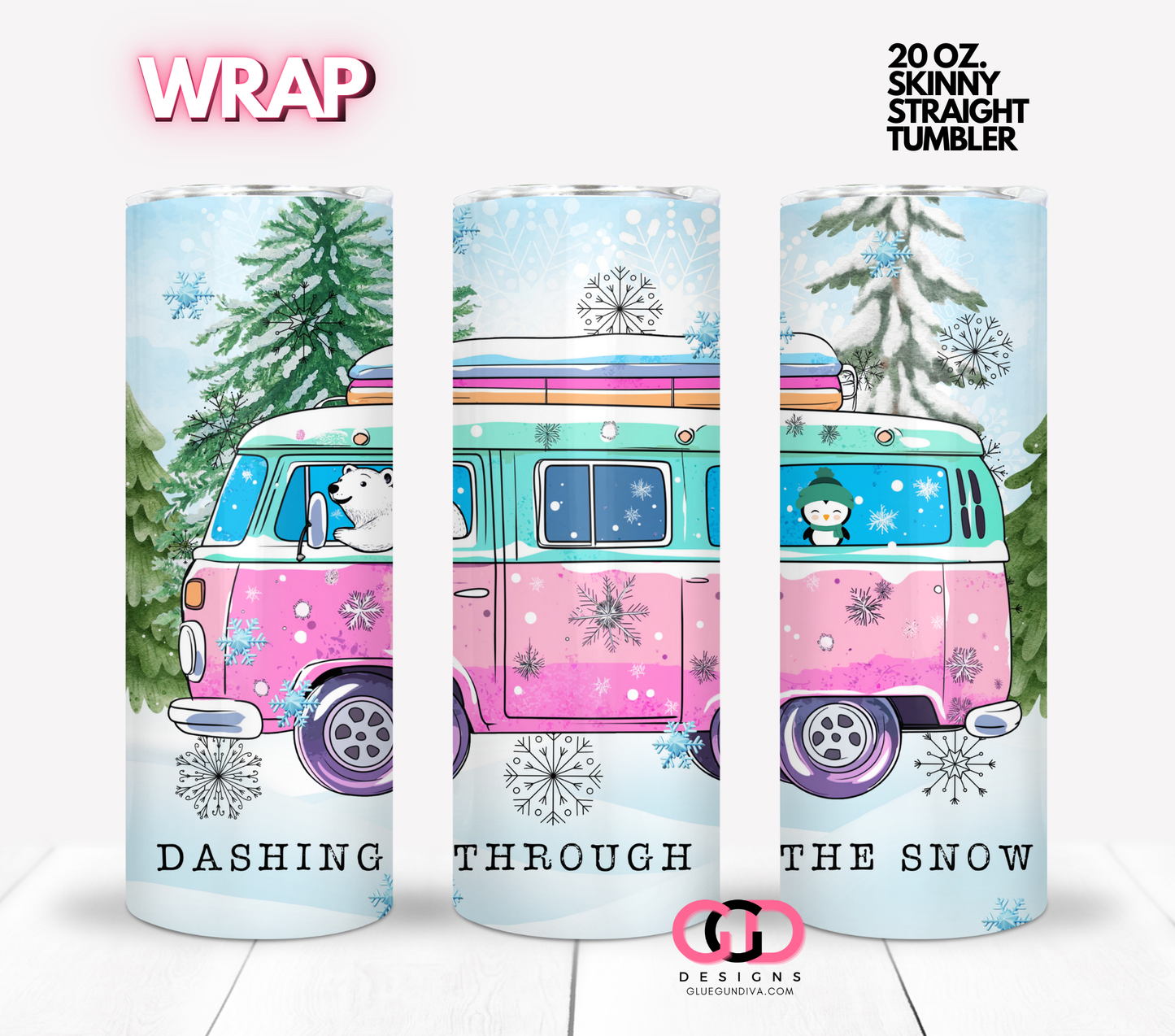 Dashing Through The Snow Van - Digital tumbler wrap for 20 oz skinny straight tumbler
