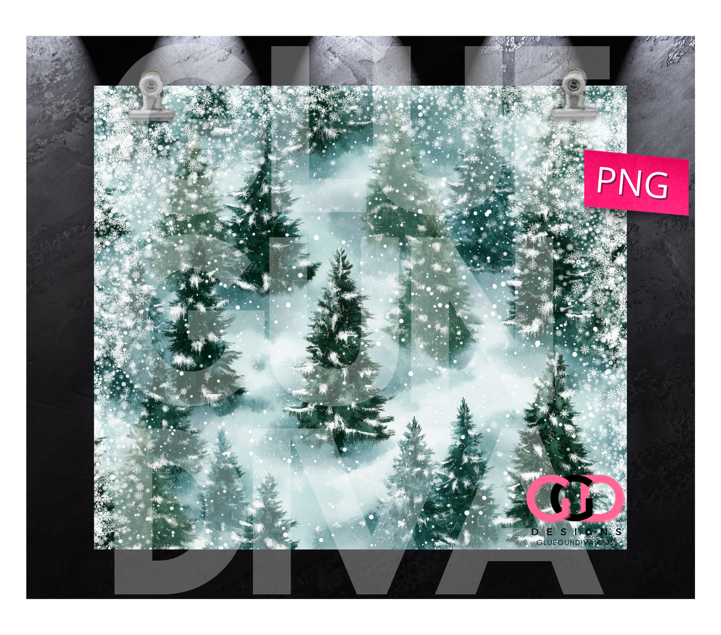 Green Snowy Forest - Digital tumbler wrap for 20 oz skinny straight tumbler
