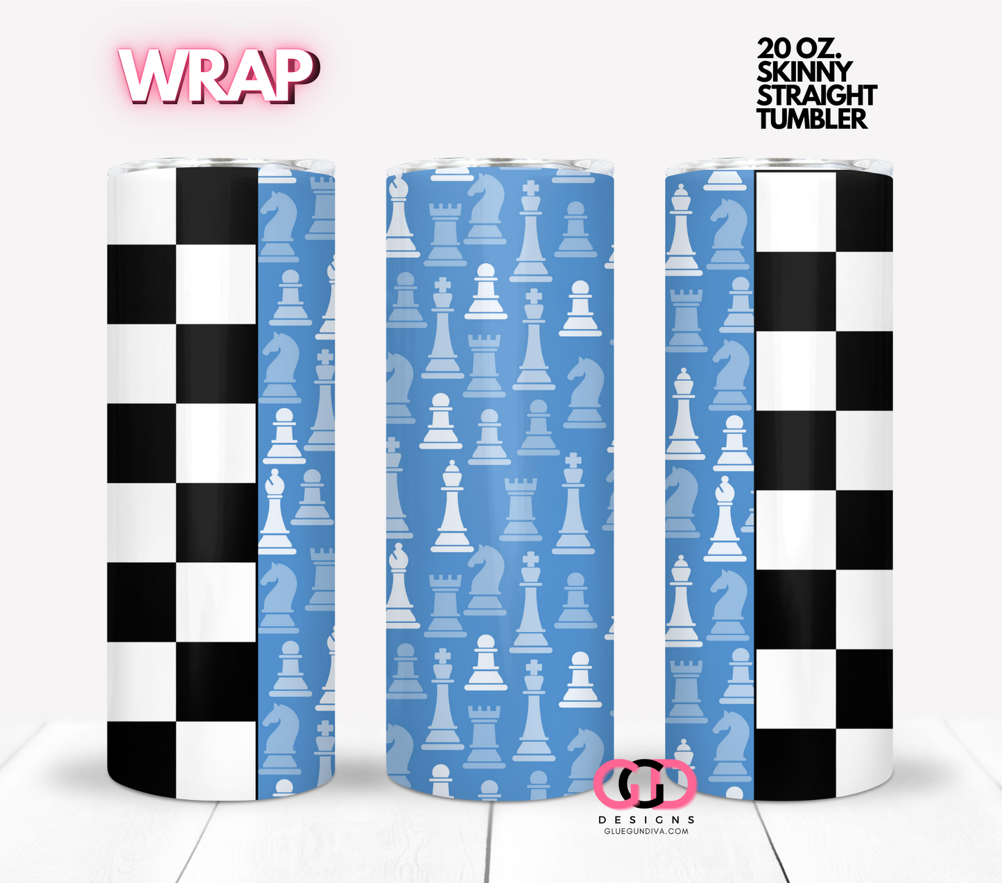 Blue Chess - Digital tumbler wrap for 20 oz skinny straight tumbler