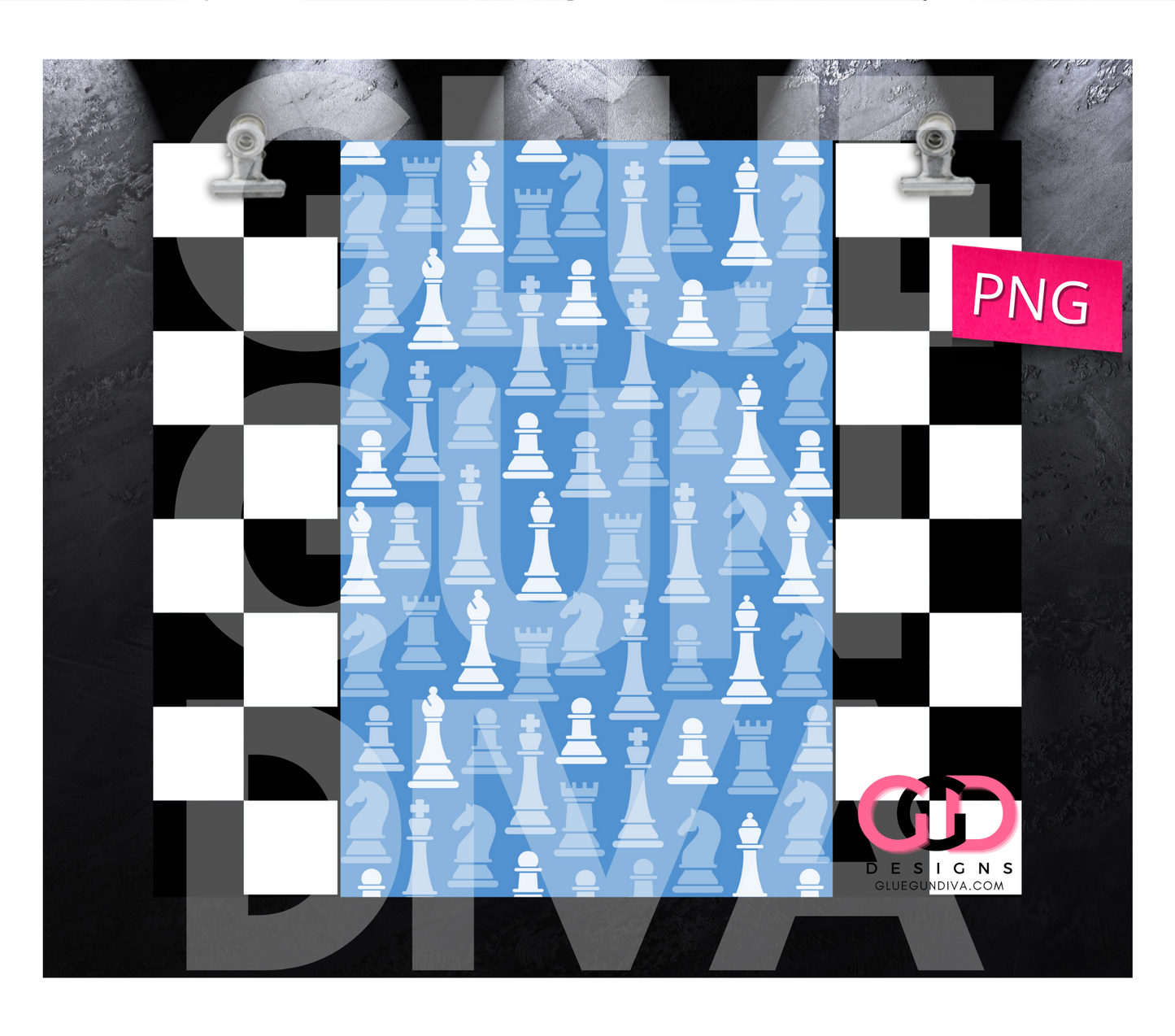 Blue Chess - Digital tumbler wrap for 20 oz skinny straight tumbler