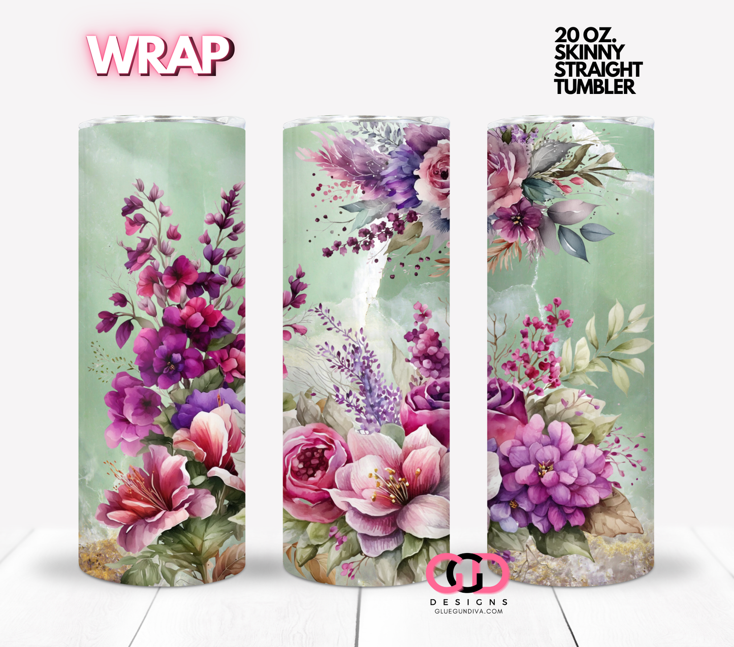 Fall Floral Quartz - Digital tumbler wrap for 20 oz skinny straight tumbler