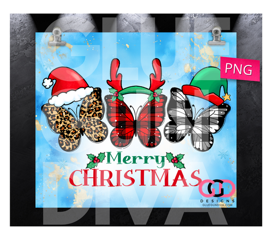 Christmas Butterflies - Digital tumbler wrap for 20 oz skinny straight tumbler