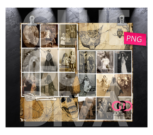 Vintage Halloween Photos- Digital tumbler wrap for 20 oz skinny straight tumbler