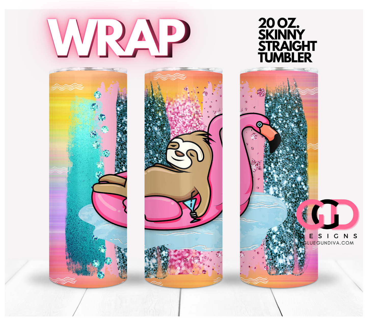 Sloth Summer- Digital tumbler wrap for 20 oz skinny straight tumbler