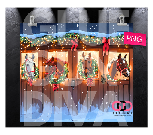 Holidays at the stables - Digital tumbler wrap for 20 oz skinny straight tumbler