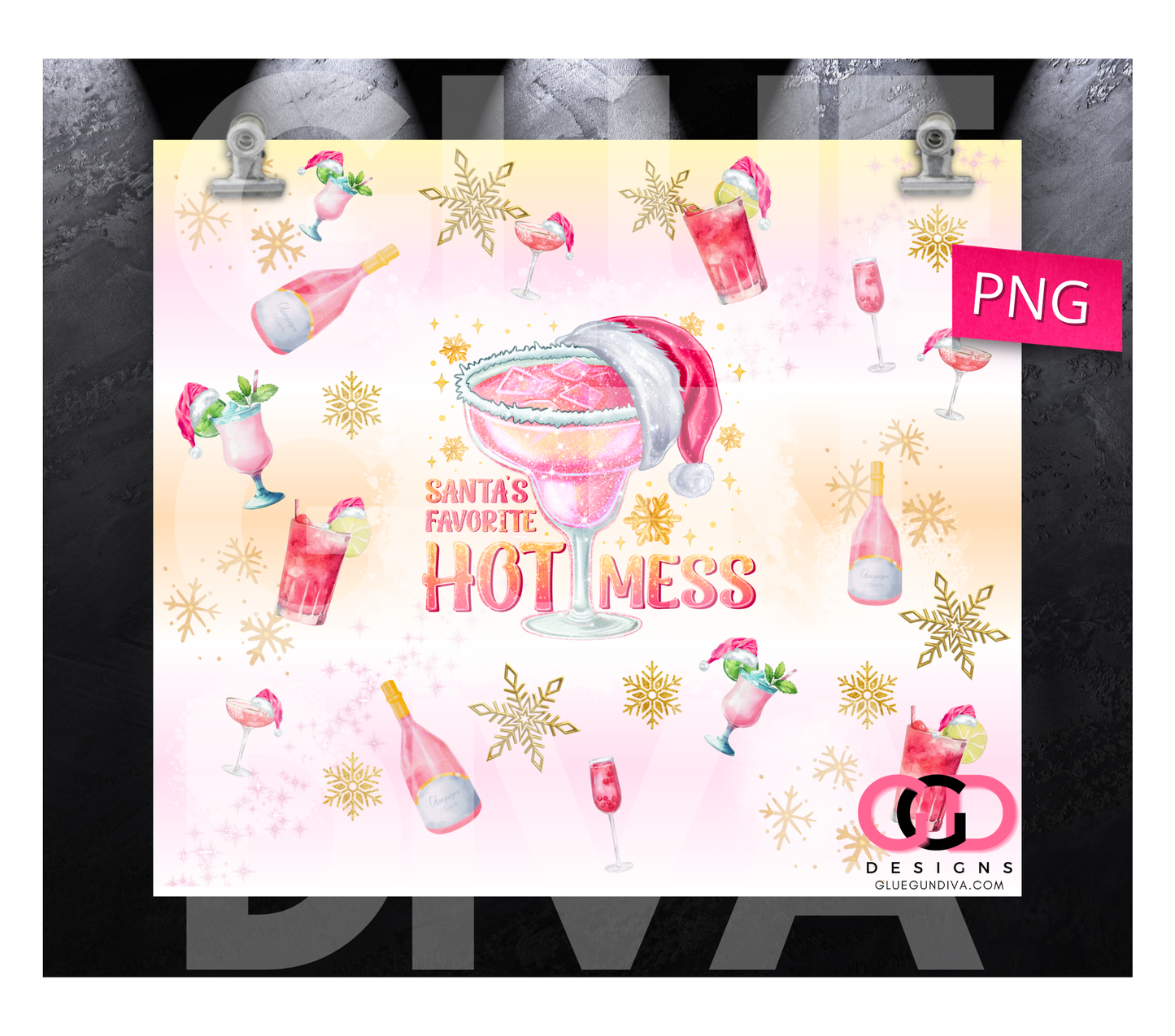 Santas Favorite Hot Mess Cocktails - Digital tumbler wrap for 20 oz skinny straight tumbler
