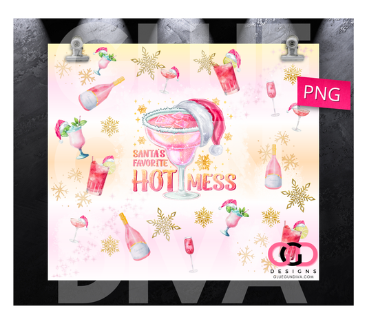 Santas Favorite Hot Mess Cocktails - Digital tumbler wrap for 20 oz skinny straight tumbler