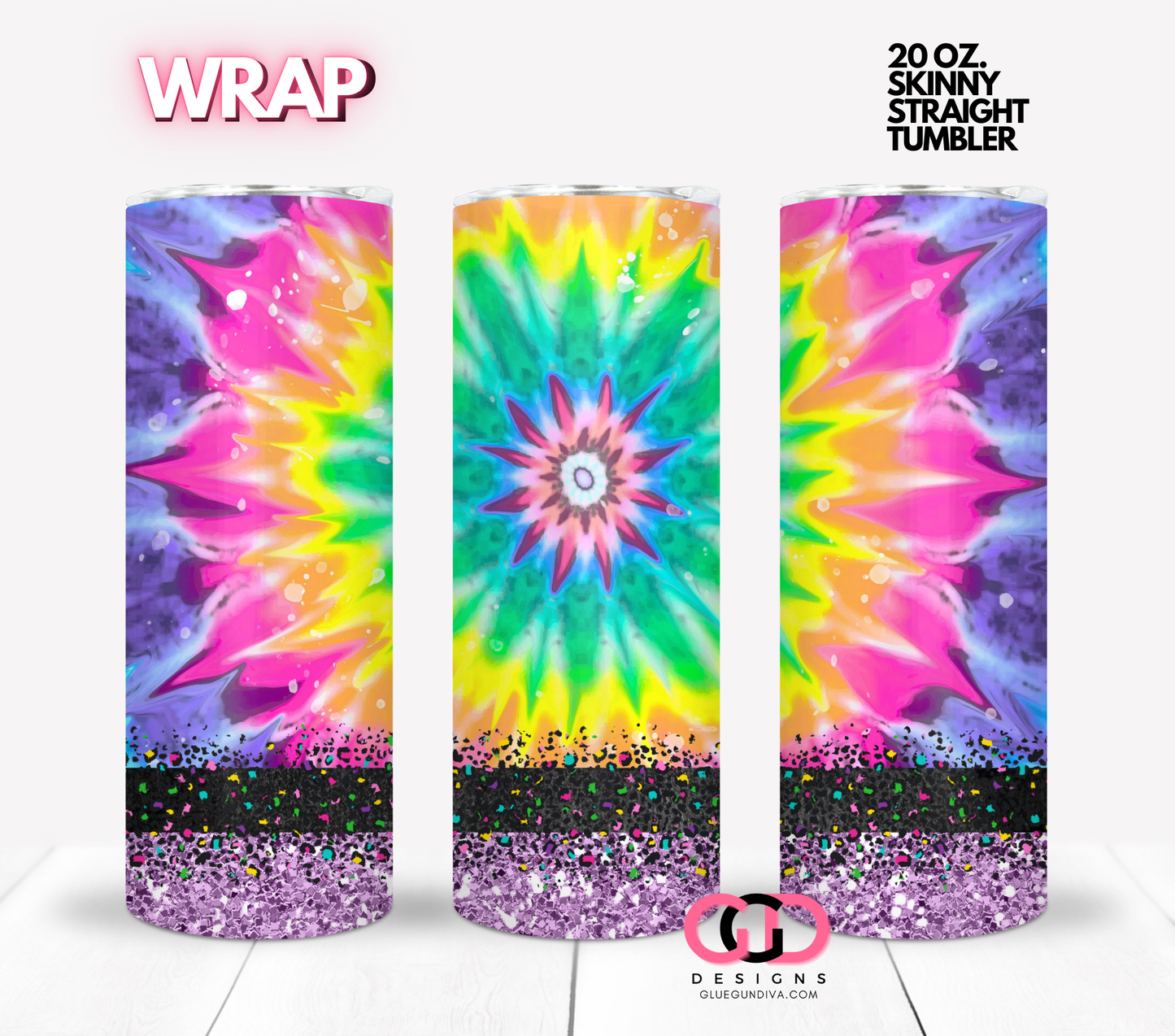 Leopard Tie Dye - Digital tumbler wrap for 20 oz skinny straight tumbler