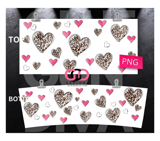 Leopard and Pink Hearts- Digital tumbler wrap for 40 oz tumbler