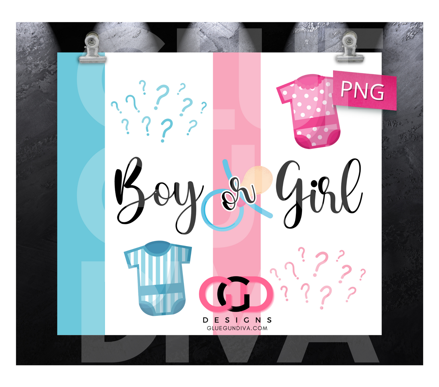 Boy or Girl - Digital tumbler wrap for 20 oz skinny straight tumbler